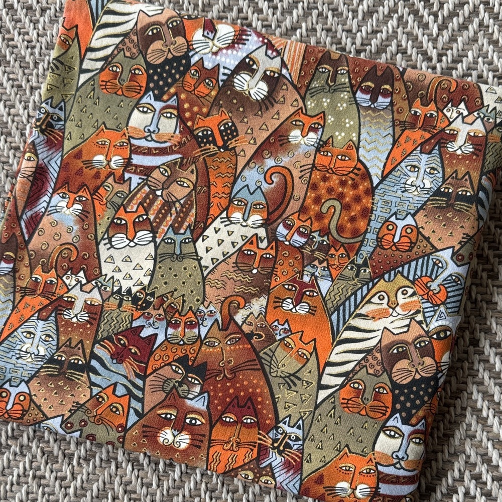 Laurel Burch Colorful Cat Fabric - Orange, Brown, Tan, 2 yards